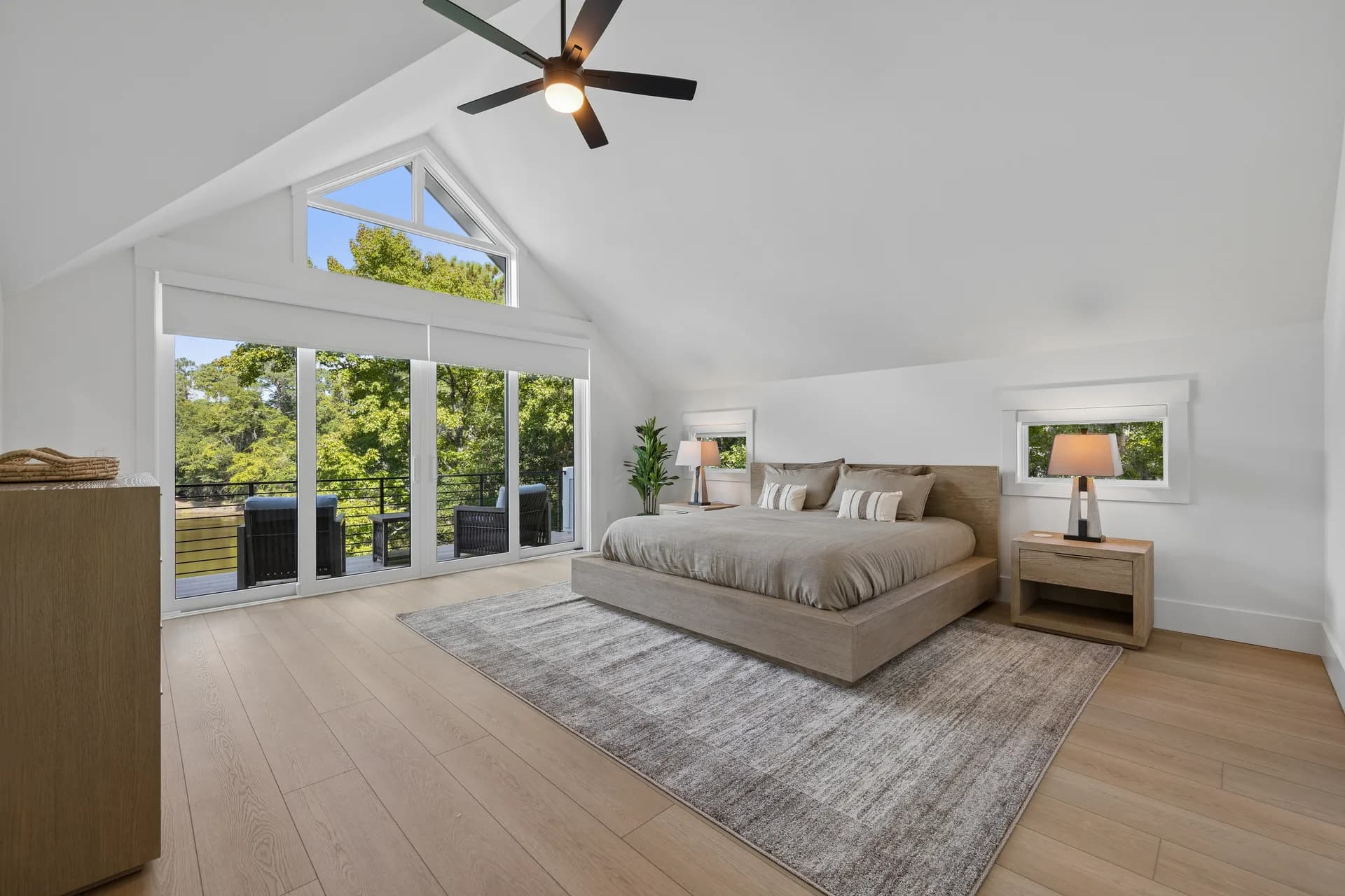 Vaulted bedroom with balcony connection at 16 Indigo Lane